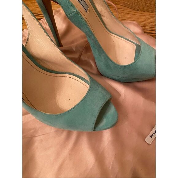 Prada Teal Suede Slingback Platform Pumps sz 39 - Picture 4 of 10